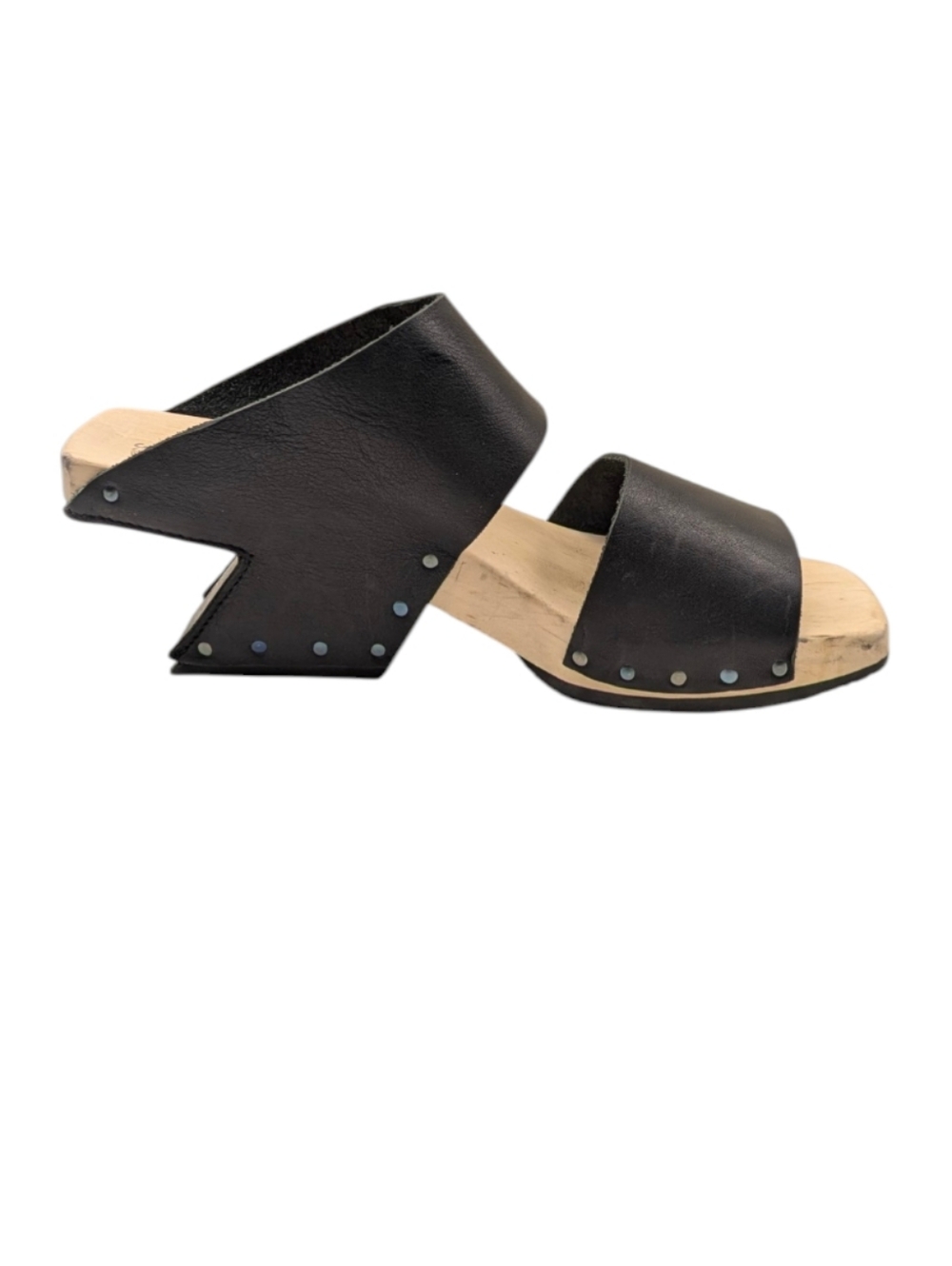 Trippen Bermuda Black Leather Wood Heel Slide Sandals Size 39 US 8 S4092 - Picture 5 of 11